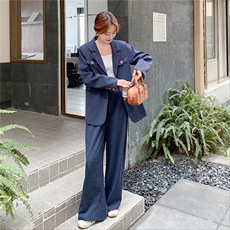 秋季新品韩系蓝色西装+阔腿裤2C2368012P185K248，女装套装/套裙，2C236