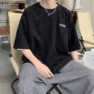 冰丝鹿皮绒衣服男宽松短袖T恤ins港风日系上衣嘻哈 T1021-P30图片