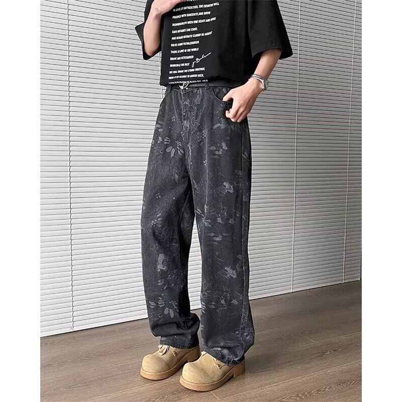 美式潮牌迷彩牛仔裤男春季宽松直筒裤子6631P43,男装牛仔裤,星座410-2