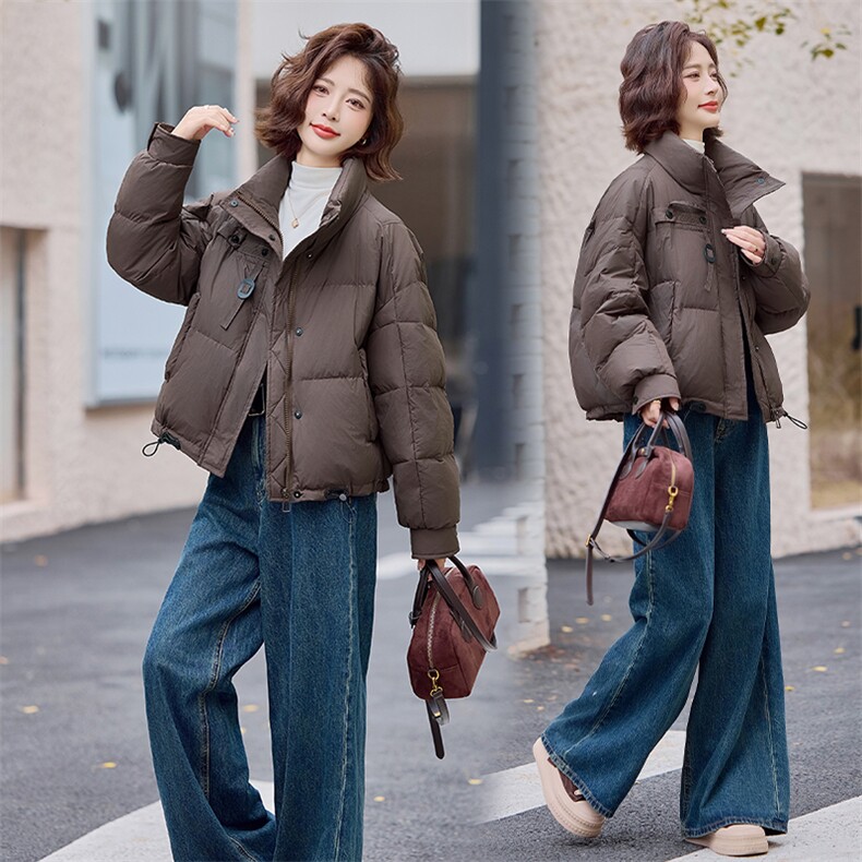 美拉德洋气时尚短款连帽羽绒服女2025秋冬季新款小个子白鸭绒外套,女装羽绒服,E百度