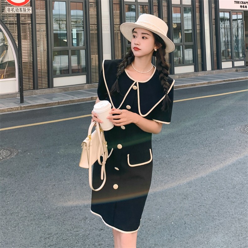 26新款小香撞色包边娃娃领连衣裙女夏气质显瘦182-8372P125K188,女装连衣裙,帛香坊