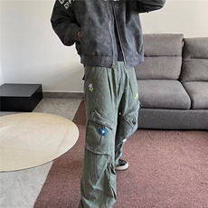 美式高街花朵刺绣重工水洗宽松直筒裤子男女情侣宽松牛仔裤NG126，男装牛仔裤，星座1116A（原606A-3）