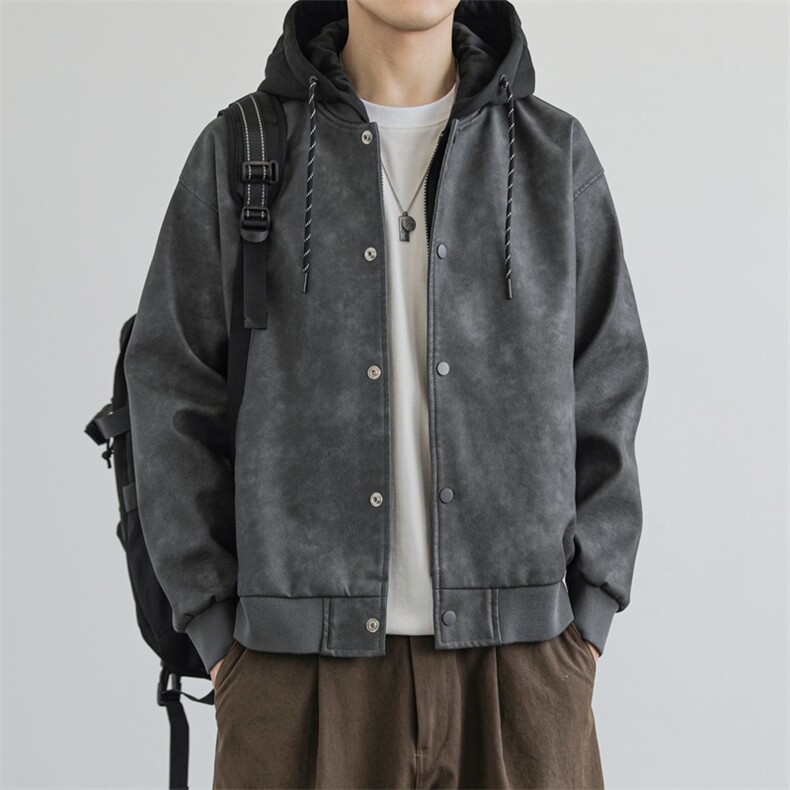 假两件机车服皮衣外套男高级感痞帅宽松休闲pu皮夹克JK0196-P93,男装夹克,星座308B-2