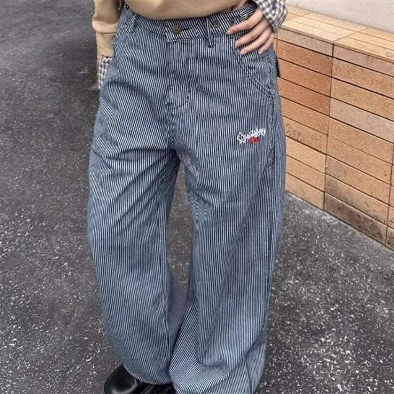 美式复古刺绣直筒休闲裤男秋冬新款高街设计感宽松显瘦阔腿拖地裤图片
