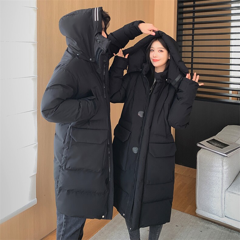 现货韩版情侣装长款羽绒服男女青年学生加厚405克羽绒服外套图片