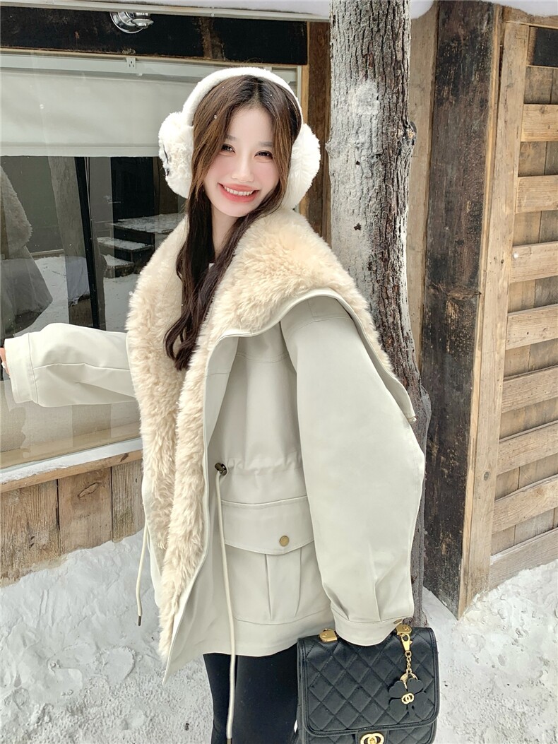 现货！放心推！羊羔毛拼接羽绒服女2025冬新款派克服加厚保暖外套,女装羽绒服,慧尚2-185