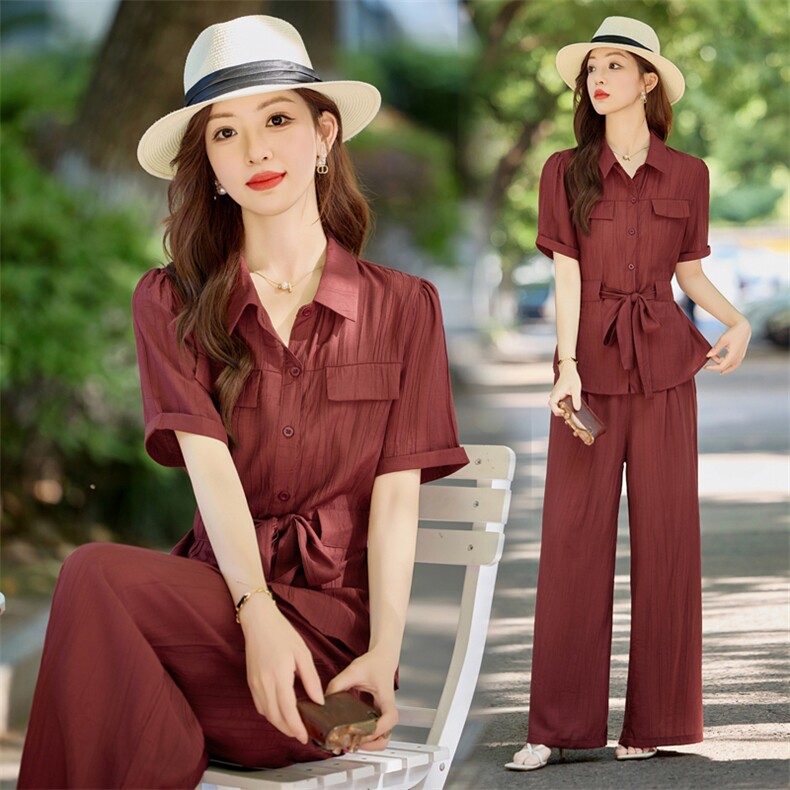 2025夏季新款衬衫套装女气质显瘦宽松两件套上衣搭配裤子高品质潮，女装套装/套裙，魅影