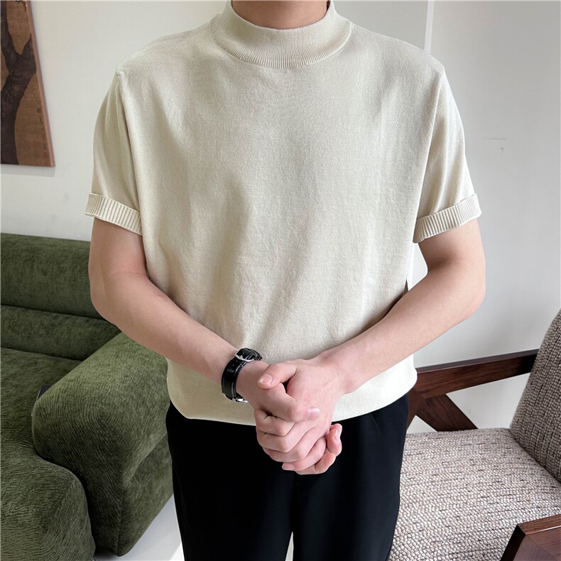 春夏纯色半高领男短袖针织衫圆领套头B2001-P45,男装针织衫/毛衣,星座1012-1