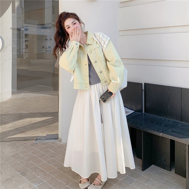 新品~奶黄色短外套配蕾丝披肩28631-P149-K248,女装短外套,2B076