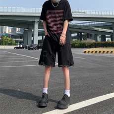 现货夏季美式复古毛边短裤五分乞丐破洞牛仔裤男K5808-P35控58，男装牛仔裤，星座205
