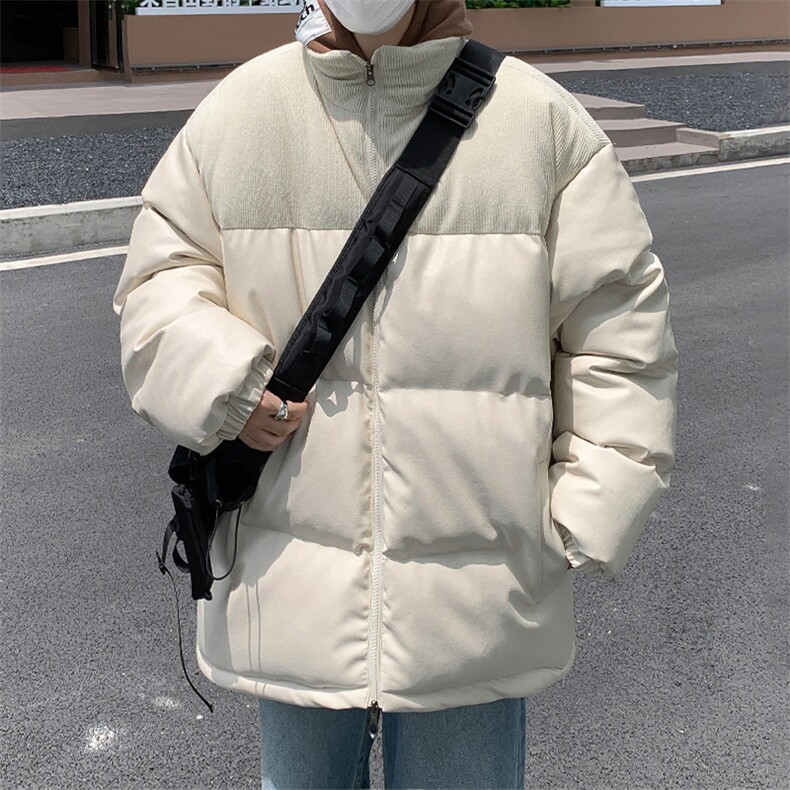 23616-P95大码拼接PU皮灯芯绒宽松加厚立领皮棉衣棉袄控138,男装棉衣,星座109-1