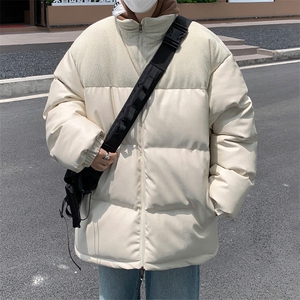 23616-P95 大码拼接PU皮灯芯绒宽松加厚立领皮棉衣棉袄控138图片