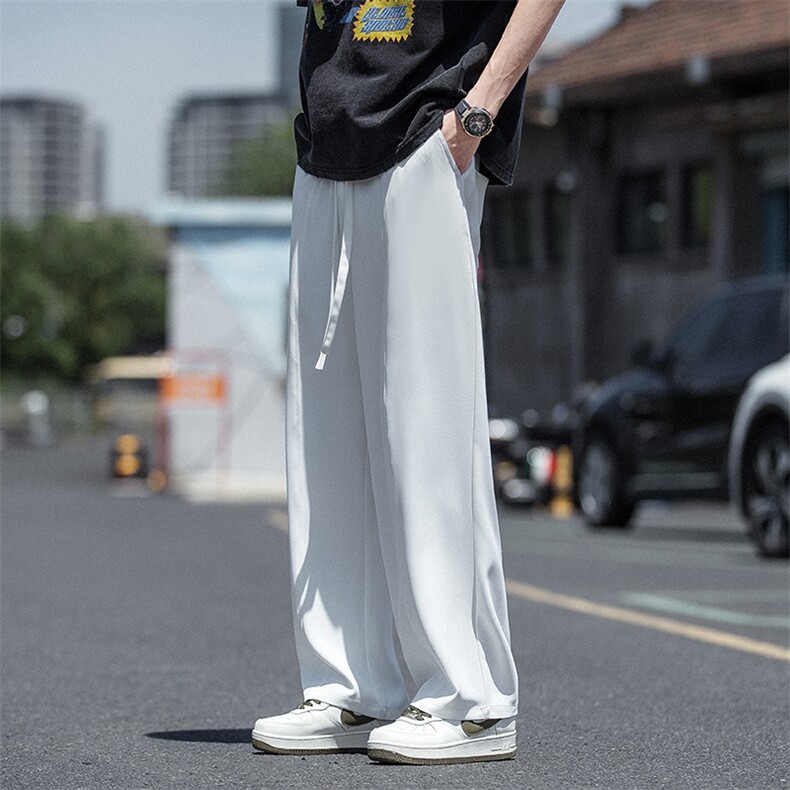 时尚冰丝垂感休闲裤子男2025夏季薄款宽松直筒运动长裤,男装休闲裤,电商A008