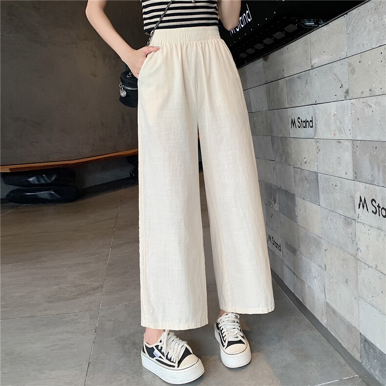 2024夏季新款棉麻九分阔腿裤女小个子高腰八分休闲裤薄款直筒裤,女装休闲裤,梦白服饰厂