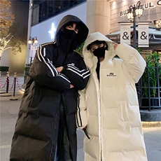主推过膝棉衣织带三条杠长款加厚情侣羽棉服外套男G1076P168，男装棉衣，电商A339