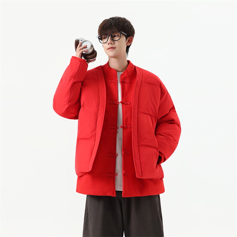 中式唐装男款冬季加厚风汉服青红色立领休闲外套A33-P158,男装民族服装,星座816A（原B366）