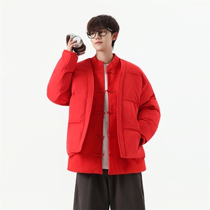 中式唐装男款冬季加厚风汉服青红色立领休闲外套A33-P158图片