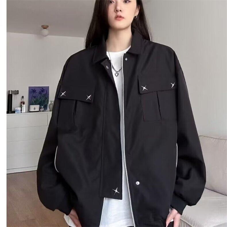 DV44-P65美式街头星星装饰设计男女潮工装夹克宽松休闲百搭情侣外图片