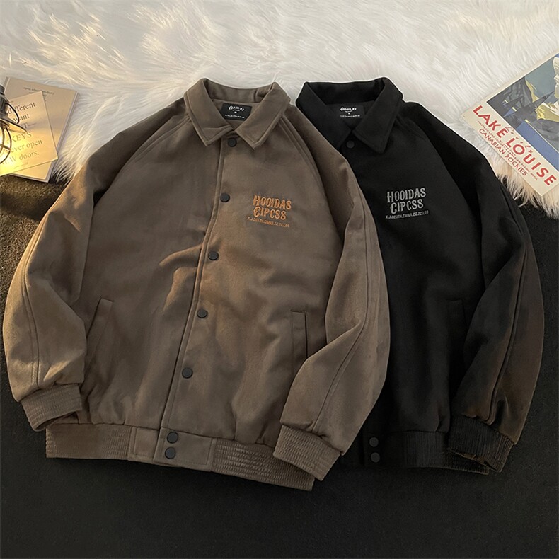 美式复古重磅麂皮绒夹克男女翻领飞行员棒球服春季外套WJ921-P68,男装夹克,星座1008