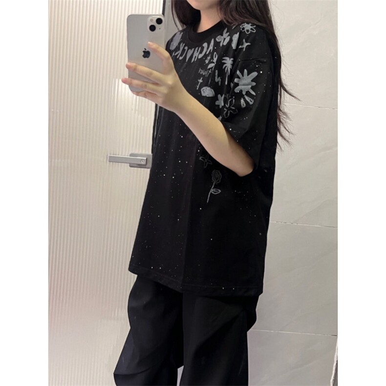H0914-P35原版裁片印+大小烫金螺纹领+包边拉肩短袖T恤,女装T恤,星座617A-2