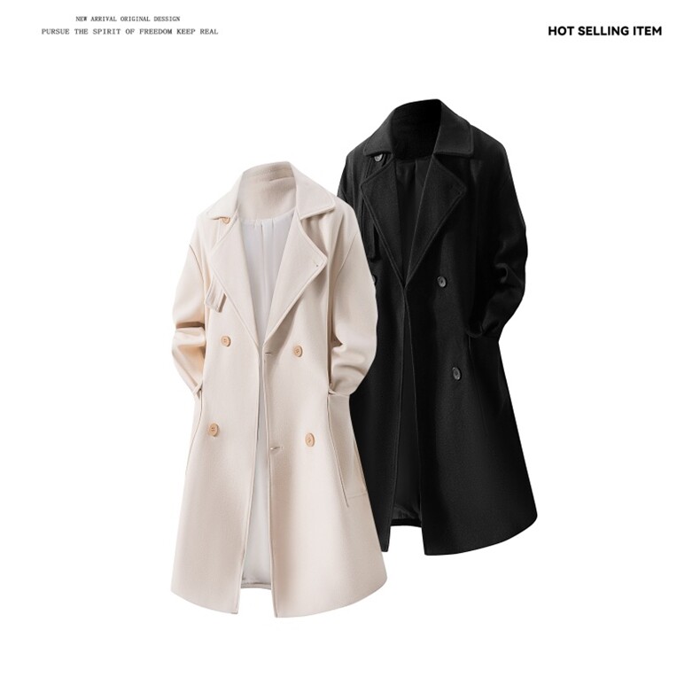 N6150/P115港风双排扣中长款过膝长款呢大衣男风衣毛呢料外套，男装风衣，电商A141