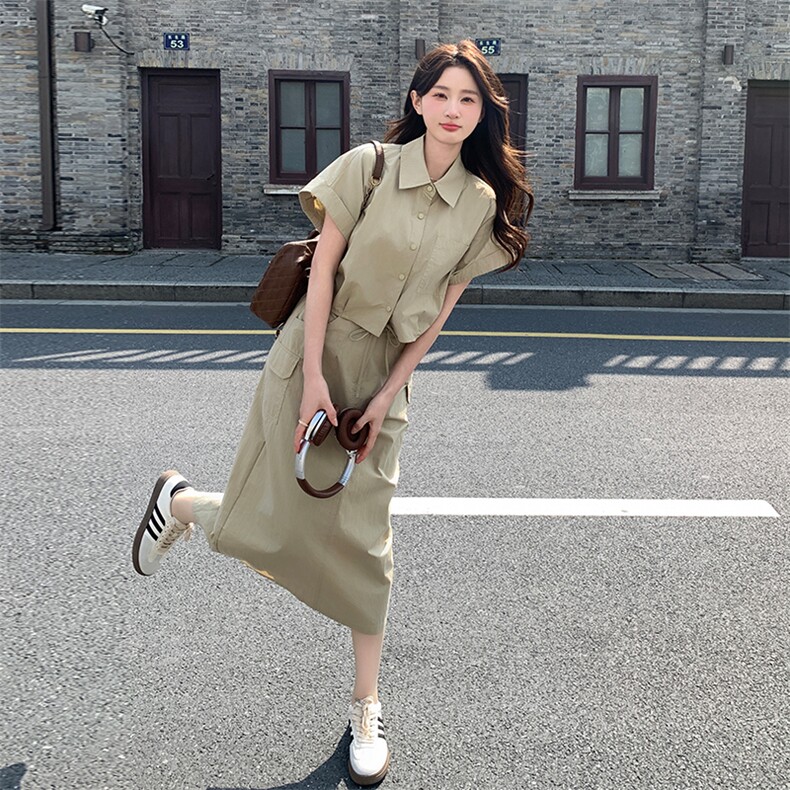 韩系粉色工装套装女夏2024新款冷淡风盐系套装裙两件套御姐炸街,女装套装/套裙,纯色衣恋