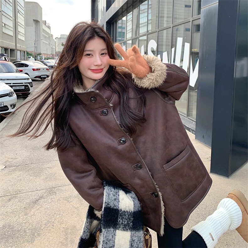 雪美人两面穿麂皮绒皮毛一体羊羔毛外套2971P205K298,女装皮草,2C029
