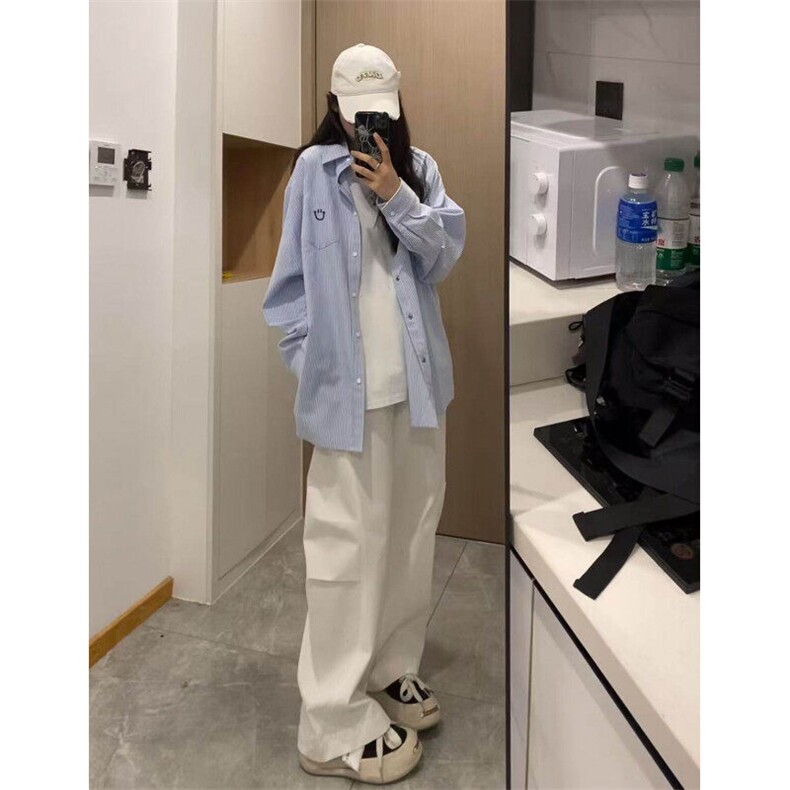 条纹衬衫男女长袖韩版潮流刺绣宽松百搭2025夏ins外套CY1123-P38,男装衬衫,星座412-3