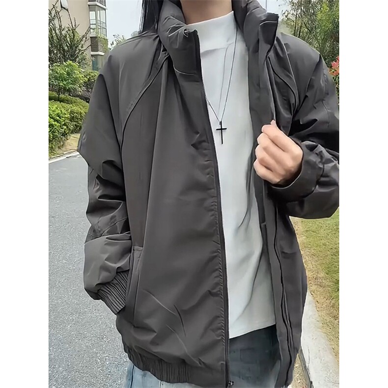 现货美式高街休闲棉衣夹克三防立领纯色户外工装加厚棉服外套,男装夹克,电商A486