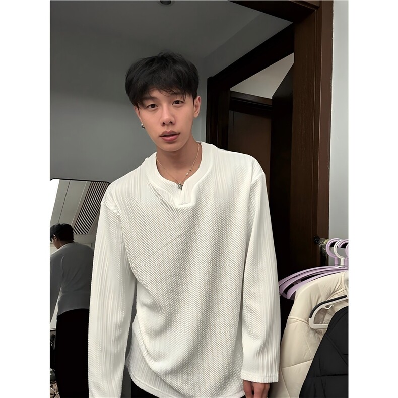 老钱风V领提花长袖t恤男雅痞男装痞帅风内搭打底衫卫衣ST715-P39,男装T恤,星座412-3