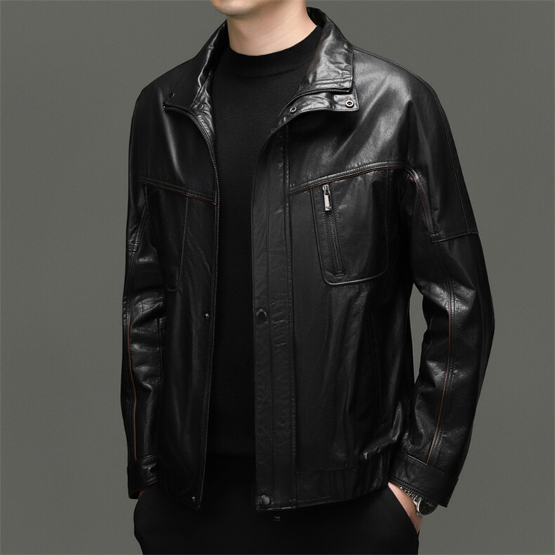BG-W2805春秋款海宁男式头层牛皮真皮皮衣翻领修身休闲夹克，男装皮衣，电商B360A（原721A）