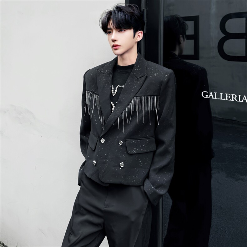 短款西装外套男流苏链条小众设计感满天星西服5226-P100,男装西服,星座910-5