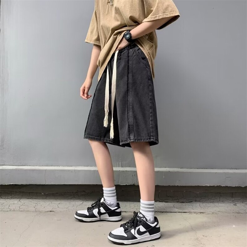 夏季港风牛仔短裤弹力腰抽绳DK783p40,男装牛仔裤,星座1013
