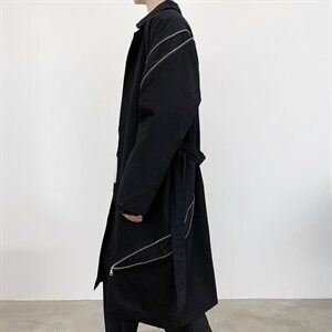 山本暗黑风拉链装饰中长款风衣小众走秀款工装外套A452-H22图片