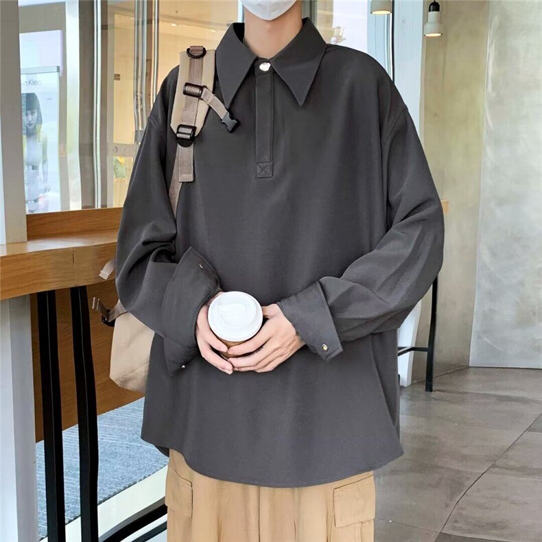 POLO衫男士韩版潮流宽松百搭纯色帅2025秋冬ins卫衣外套WB333-P35,男装Polo衫,星座412-3