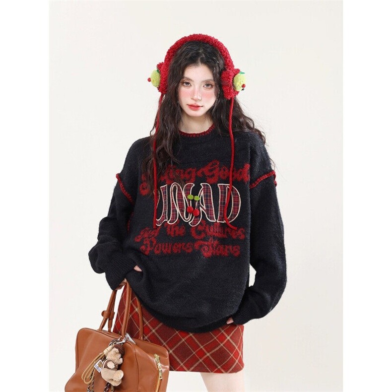 美式复古毛衣女秋冬季圣诞节穿搭慵懒风宽松针织上衣，男装针织衫/毛衣，星座716-3