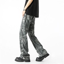 直筒牛仔裤男潮牌满印微喇裤痞帅男裤晕染花色XZ201-S202P45，男装牛仔裤，星座201