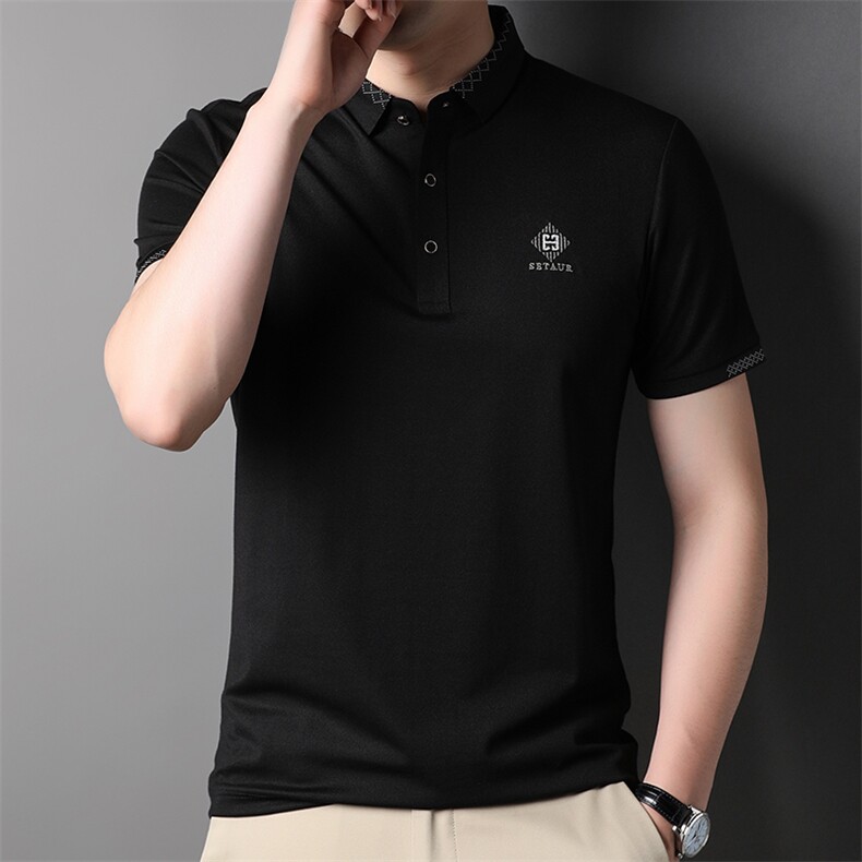 宽松翻领纯色polo衫2024夏季商务休闲中年男士打底衫SFT3135-P60,男装Polo衫,星座1105-3