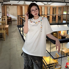 万针全刺绣工艺抖音得物高品质260克重磅纯棉双纱美式高街短袖T恤，男装T恤，电商A486