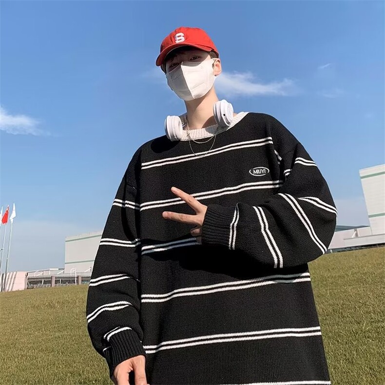 情侣装线衣秋冬港风潮流新款ins韩版条纹针织衫毛衣男M662-P40,男装针织衫/毛衣,星座512-3