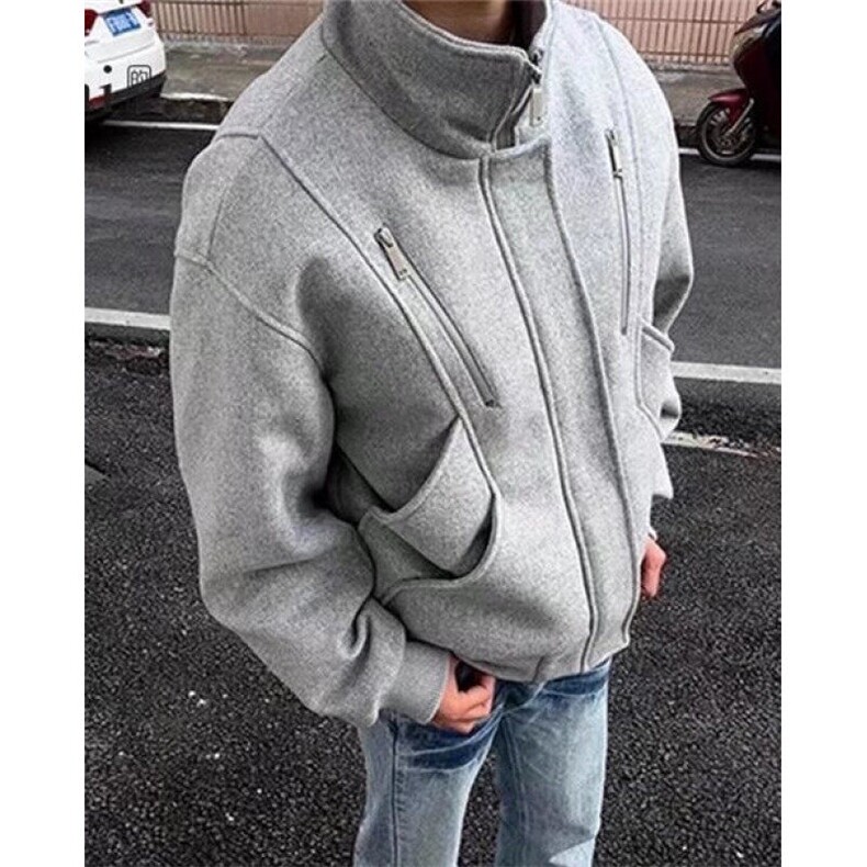简约浅灰色立领加棉保暖毛呢棉服外套ins慵懒时尚日系HT144,男装毛呢大衣,星座1116A（原606A-3）