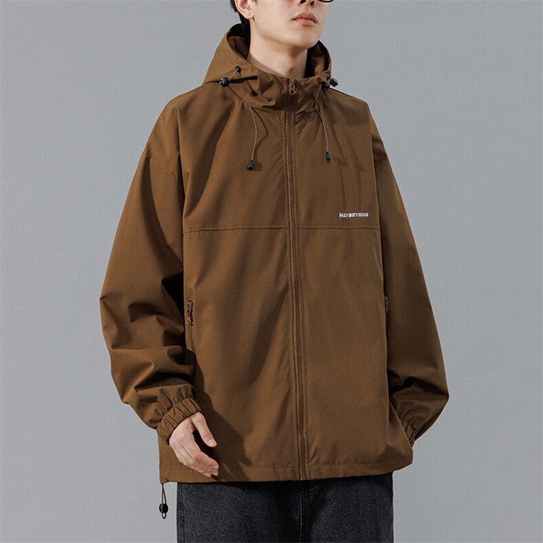 冲锋衣连帽夹克男宽松落肩纯色上衣外套DSA157B-JK727-P58图片