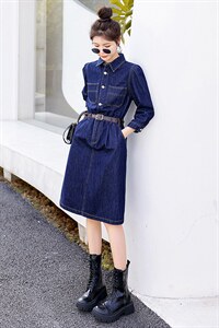 时尚显瘦牛仔连衣裙女长袖气质修身百搭新款春装裙子，女装连衣裙，秋水欣儿