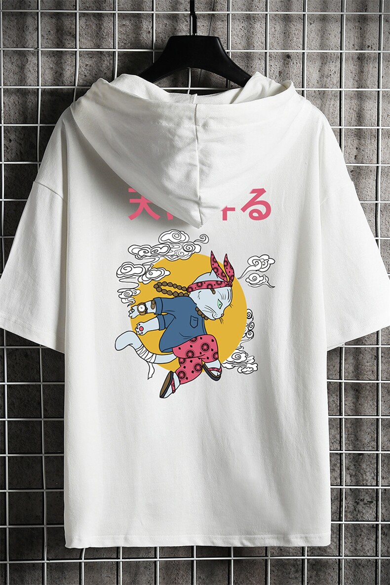 LD54012-P45连帽短袖t恤男大码胖子带帽五分袖中袖网格挂拍,男装T恤,电商A040A