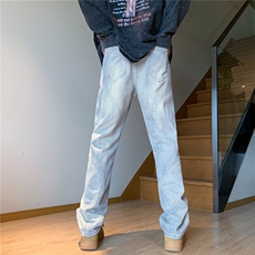 牛仔裤男秋季高街痞帅宽松裤子潮牌潮流百搭阔腿长裤DHW3043/P50，男装牛仔裤，星座506