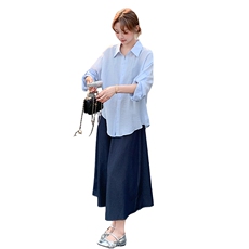 休闲衬衫半身裙套装女夏2025新款高级感纯欲风独特漂亮爆款三件套，女装套装/套裙，2C177