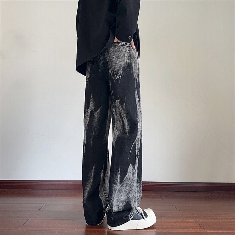 B221美式ins高街修身直筒个性扎染牛仔裤LK24392-特P45控78,男装牛仔裤,电商B221