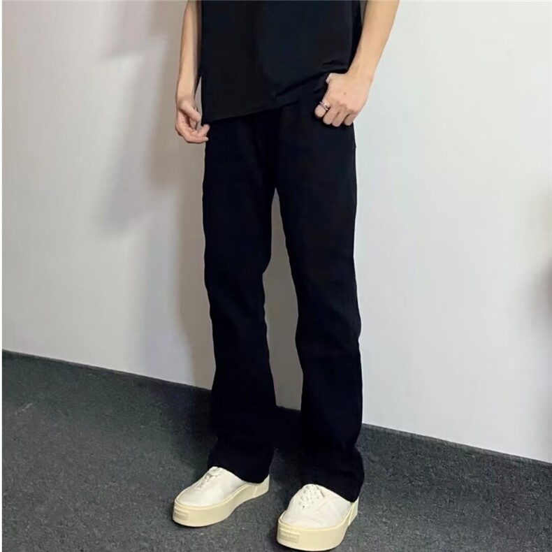 秋冬加绒加厚纯黑色修身微喇牛仔裤男款显高裤长裤网图NK655-P40,男装牛仔裤,星座302B