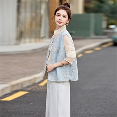 新中式国风马甲女2025春季新款高级感洋气减龄宽松复古提花上衣潮，女装马甲，采品优优