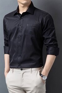 H5611钱塘2020-1秋冬男士格纯色平纹衬衣舒适P37图片